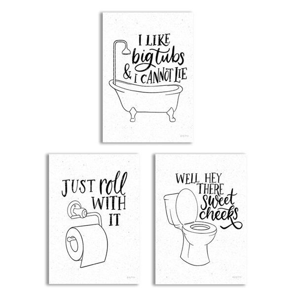 Bless international Bathroom Puns Framed On Canvas 3 Pieces Print Wayfair